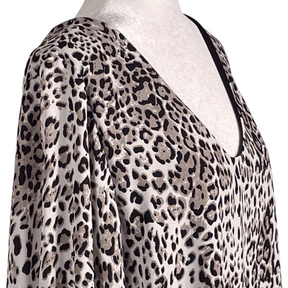 NWT ee:some Women Animal Print Shift Dress Size XL Brown Boho 3/4 Balloon Sleeve - Picture 9 of 14